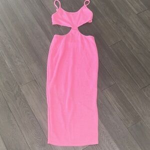Elegant Pink Cut-Out midi fitted summer Dress